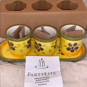 PartyLite ceramic candle holders with tray